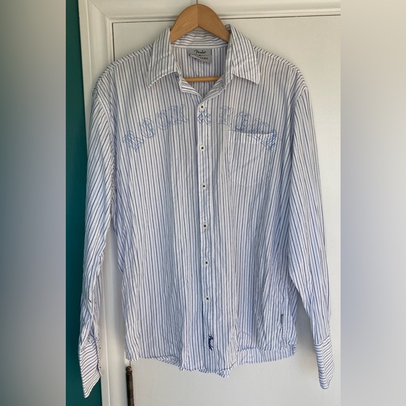 fender Guitars 🎸 Button Up Men’s Shirt with Rock & Roll Across front, Large - Picture 4 of 11